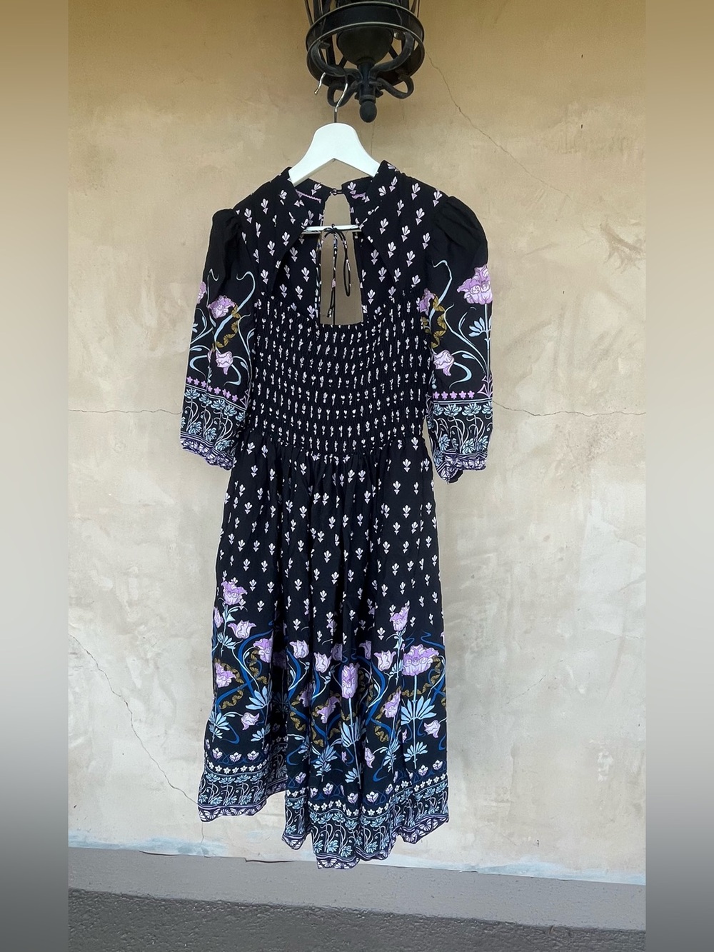 Anthropologie Black Midi Dress with Lavender and Blue Floral Embroidery - Picture 2 of 2